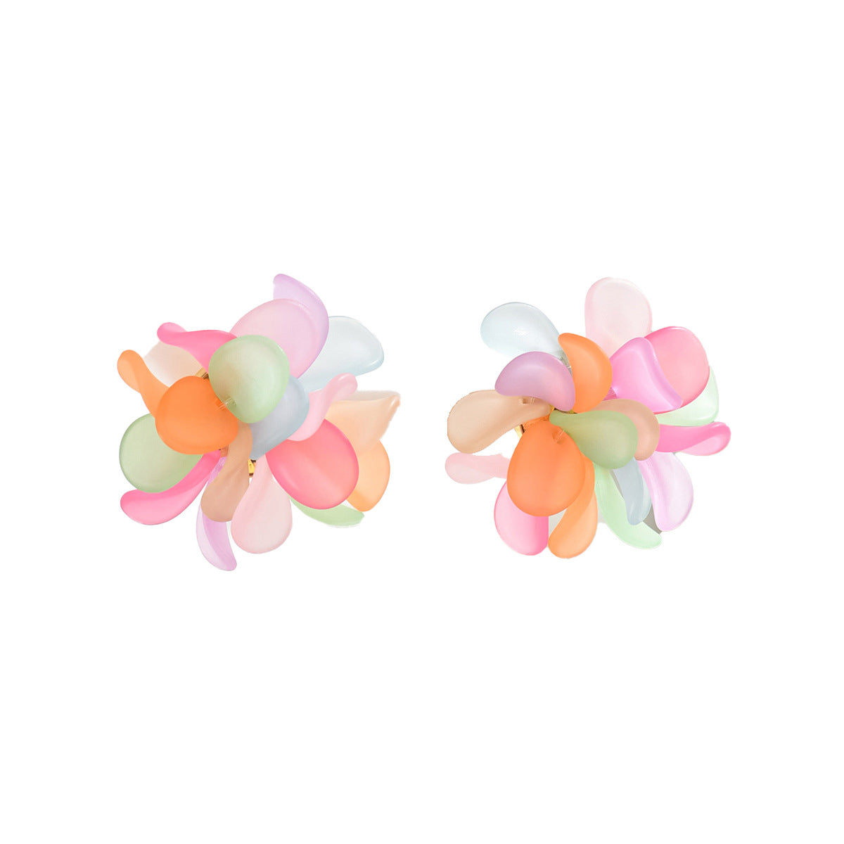 Calm pastel flower statement earrings multicolor translucent petal cluster studs ideal for spring and bridal looks