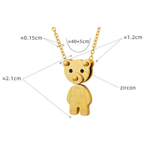 golden teddy bear necklace with gold chain zircon eyes engraved body pendant 40cm plus 5cm adjustable