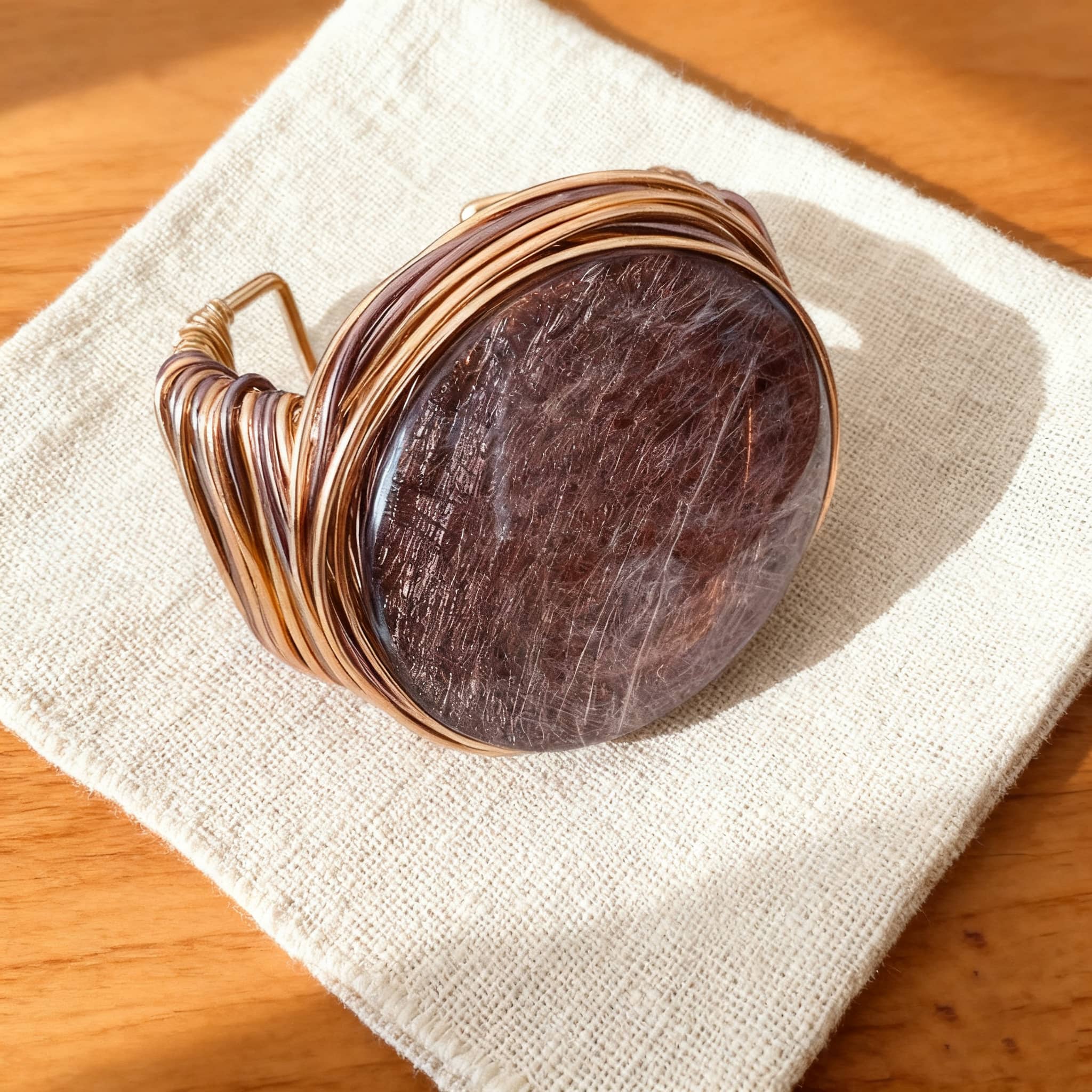 Mindful resin cuff bracelet with a unique design, featuring natural textures and gold accents
