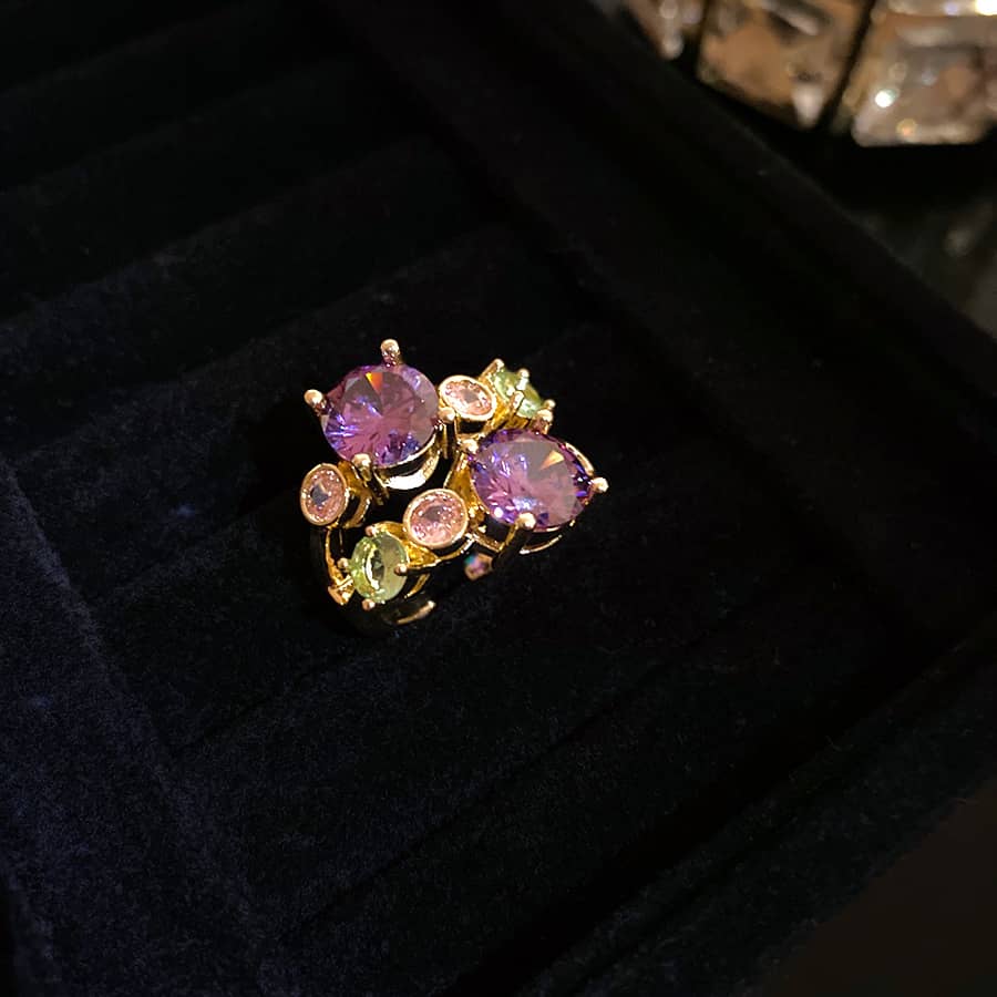 5 Senses multi-zircon open ring with colorful gemstones set in elegant gold-tone metal