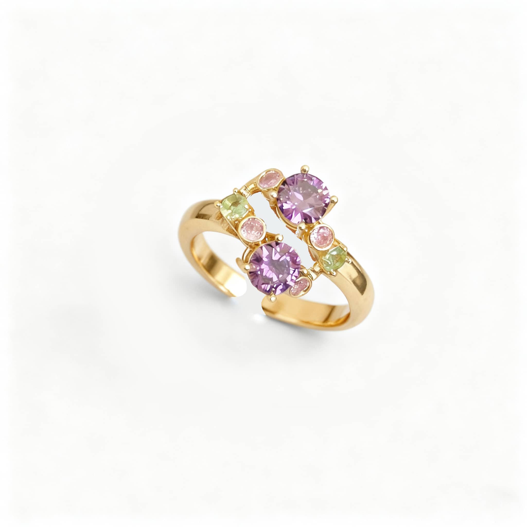 5 Senses multi-zircon open ring with colorful gemstones set in gold for a stylish look
