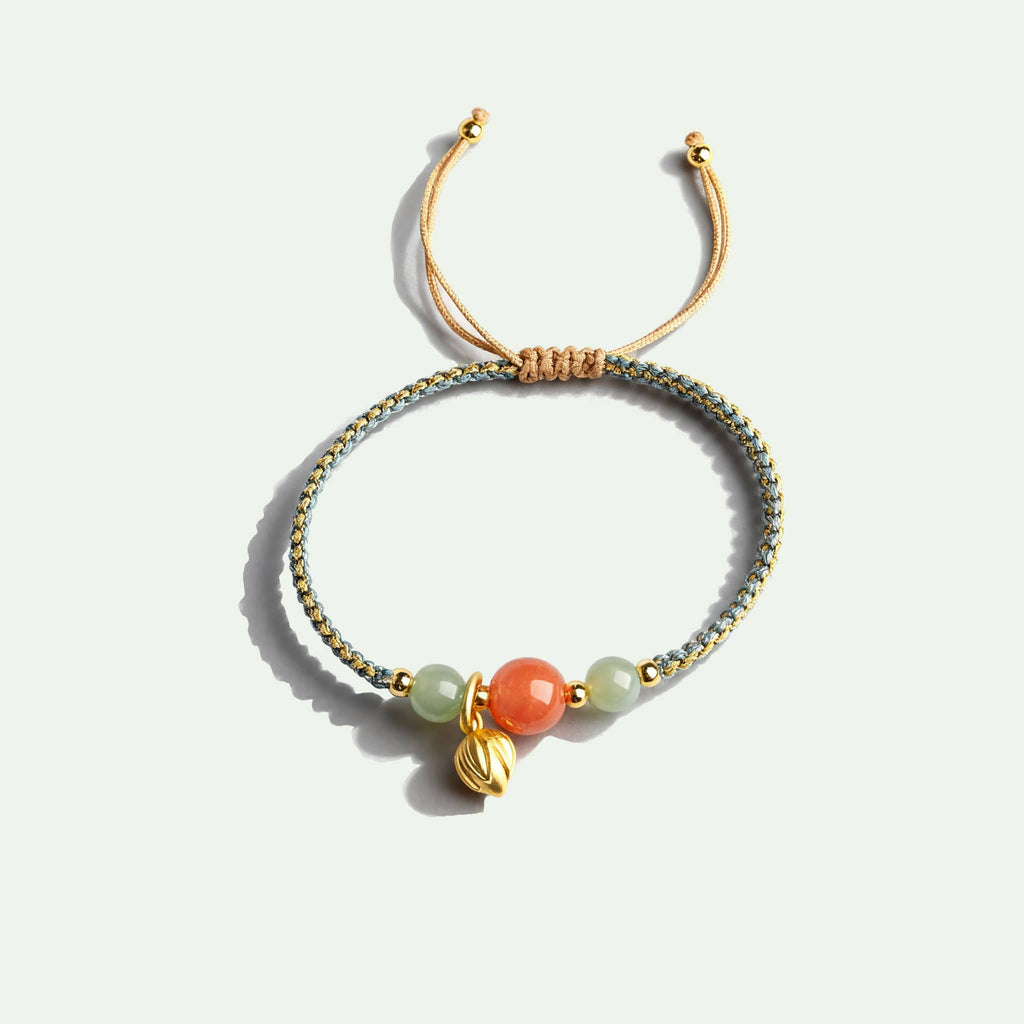 Calm red chalcedony lotus bracelet featuring colorful beads and a stylish adjustable design