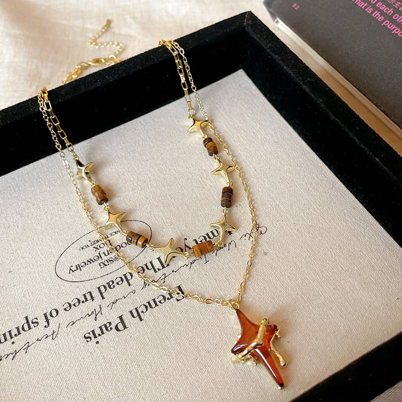 Elegant Angry Necklace featuring resin star pendant jewelry with gold accents and layered design
