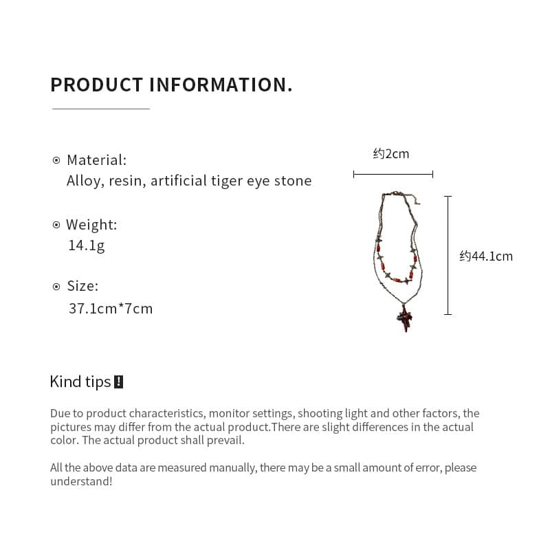 Angry necklace featuring a resin star pendant jewelry with alloy and artificial tiger eye stone