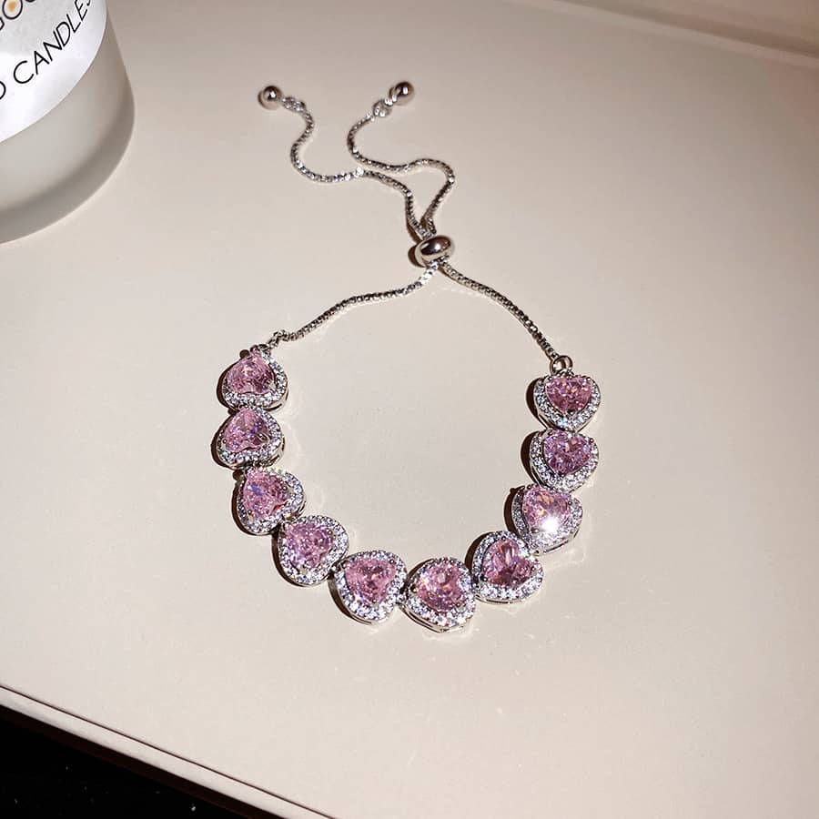 5 Senses Joy Bracelet in silver with pink heart-shaped stones, perfect self-love jewelry gift