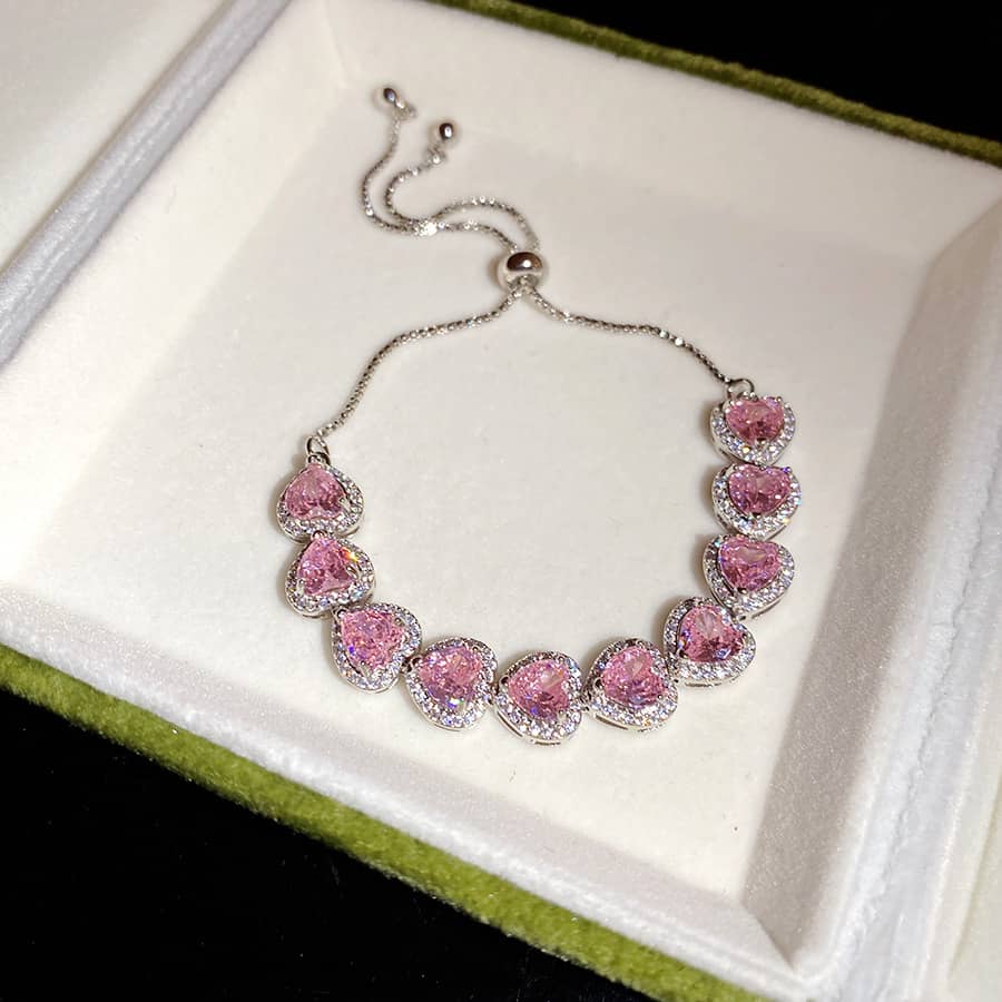 5 Senses Joy Bracelet with Pink Heart-Shaped Stones, a beautiful self-love jewelry gift