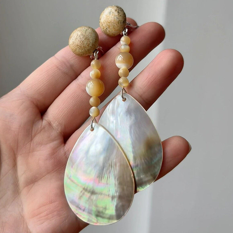 Shell drop earrings for self care featuring natural stones and iridescent shells, perfect for calming aesthetics