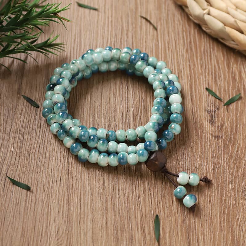 Sky blue ceramic beaded bracelet with multiple layers of soothing beads