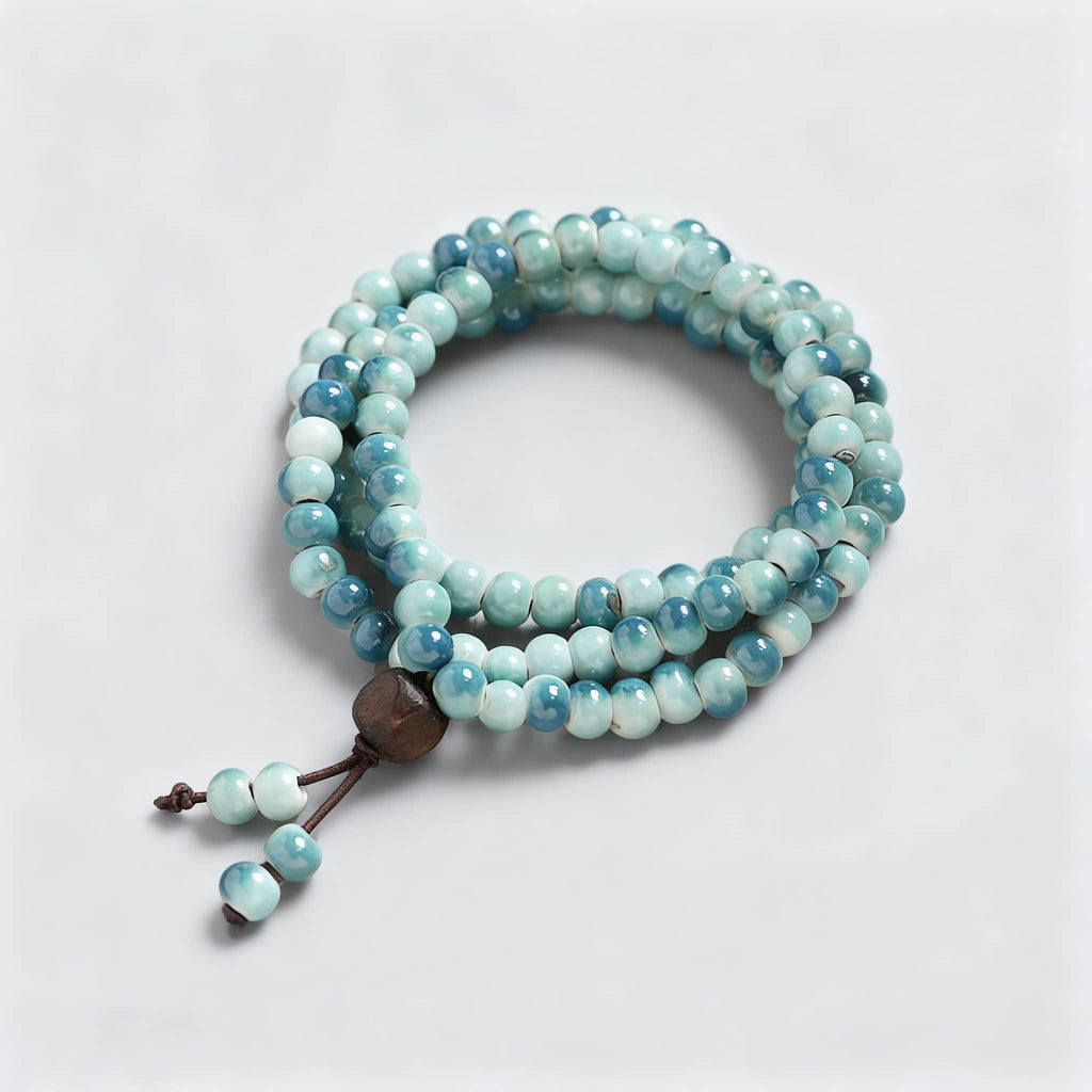 Sky blue ceramic beaded bracelet from 5 Senses with a unique layered design and natural finish