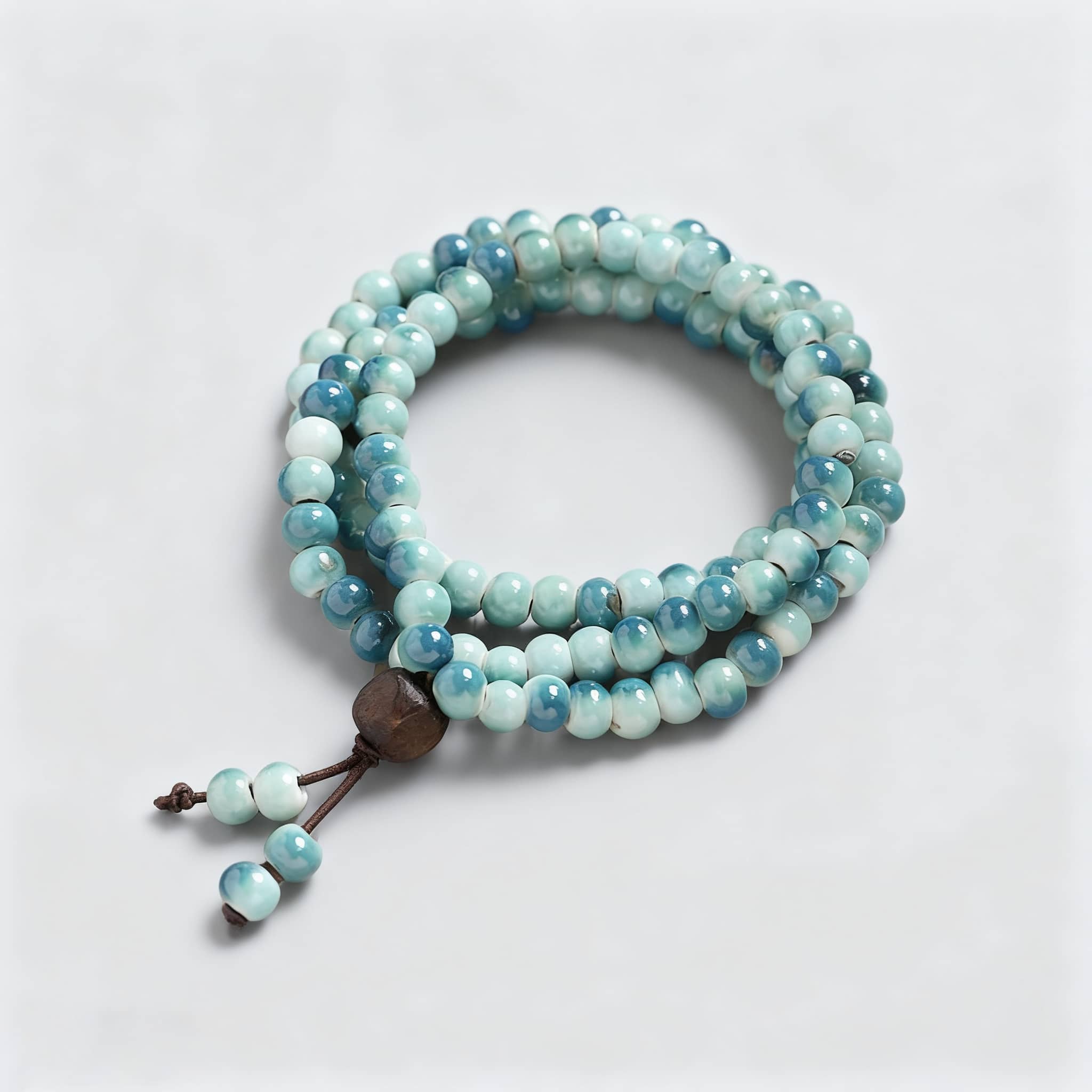 Sky blue ceramic beaded bracelet from 5 Senses with a unique layered design and natural finish