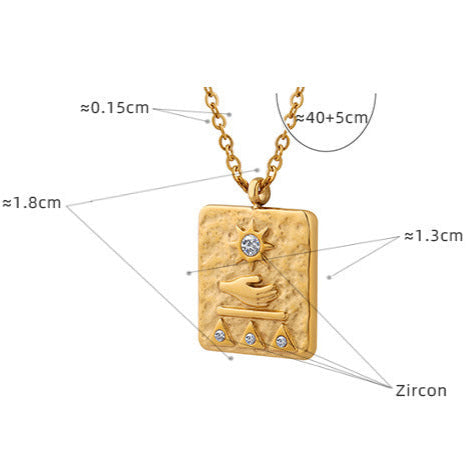 Gold solar guardian pendant necklace with zircon stones and adjustable chain length