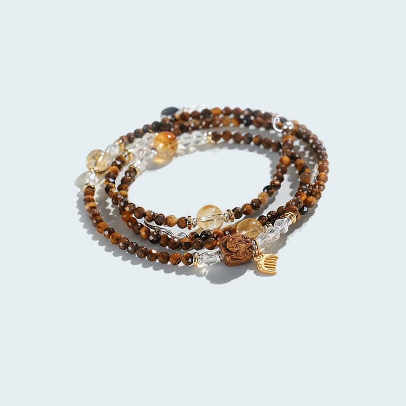 5 Senses tiger's eye anxiety bracelet with multi-layered design and natural gemstones for stress relief