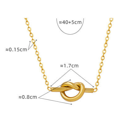Gold-tone unique heart knot pendant jewelry necklace with detailed size measurements