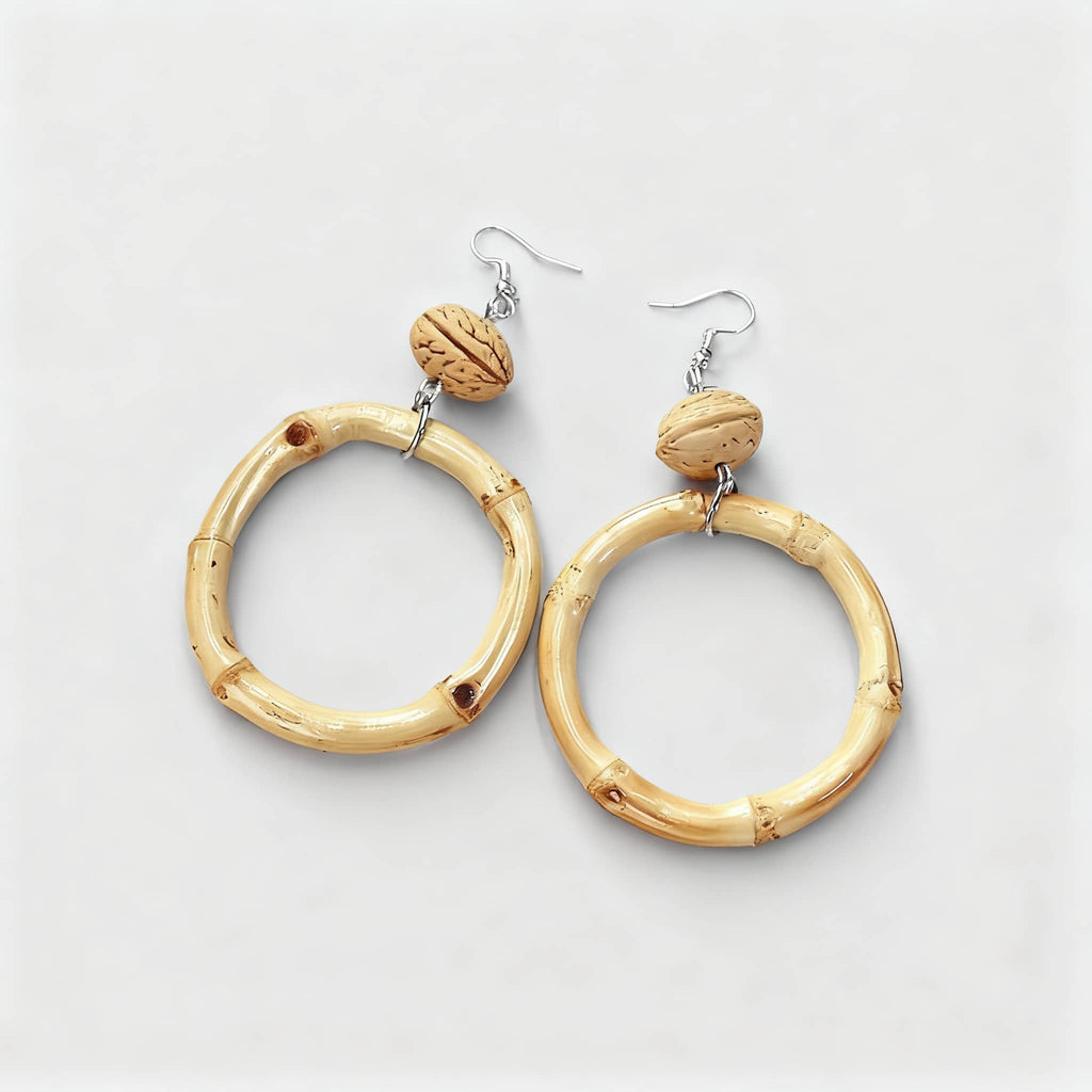 Stylish walnut and bamboo earrings featuring a lightweight hoop design for an elegant look
