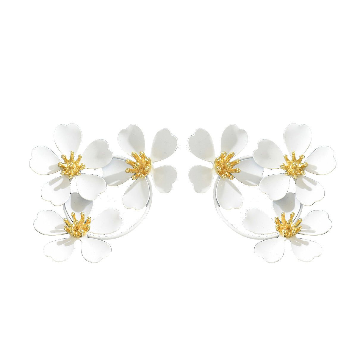 Calm white sunflower earrings featuring delicate white petals and golden centers