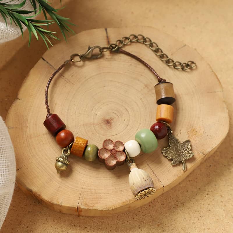 Angry wood bead mindfulness bracelet featuring colorful beads and charm for stress relief