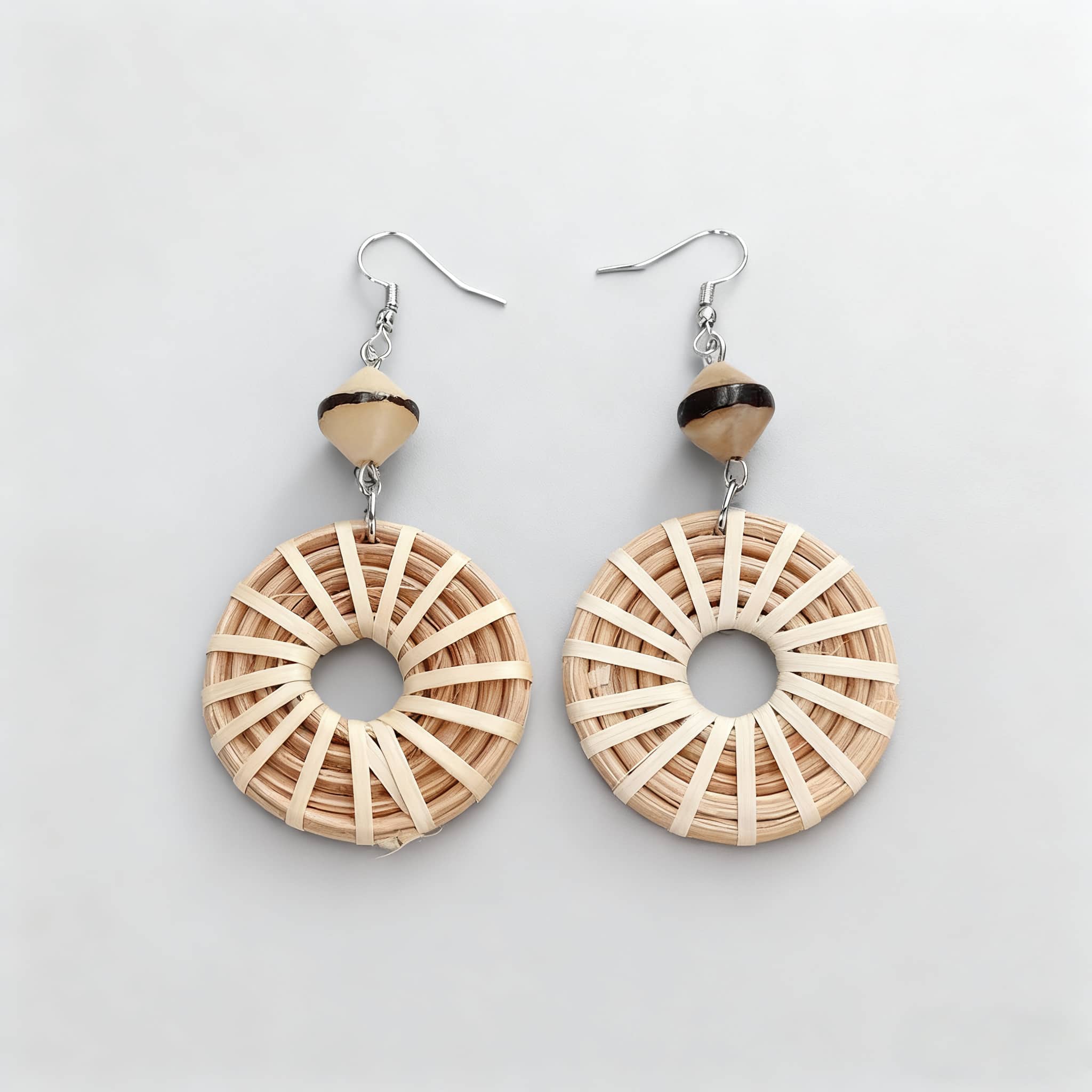 Calm woven bamboo hoop earrings with a unique design and lightweight feel
