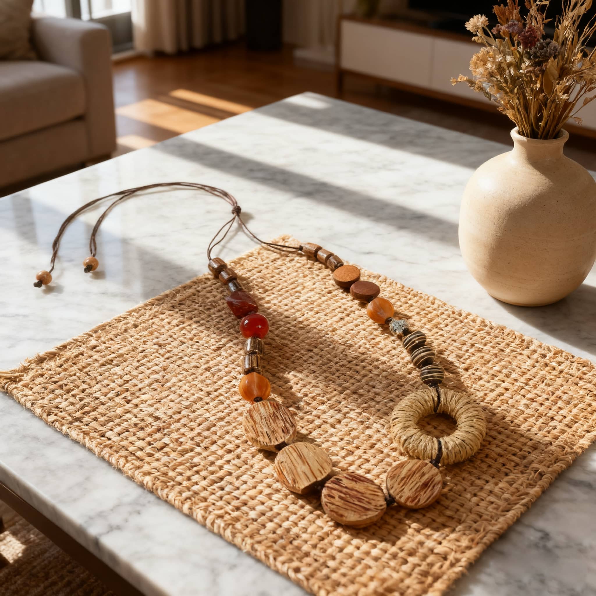 5 Senses woven pendant mindfulness jewelry designed for relaxation and balance