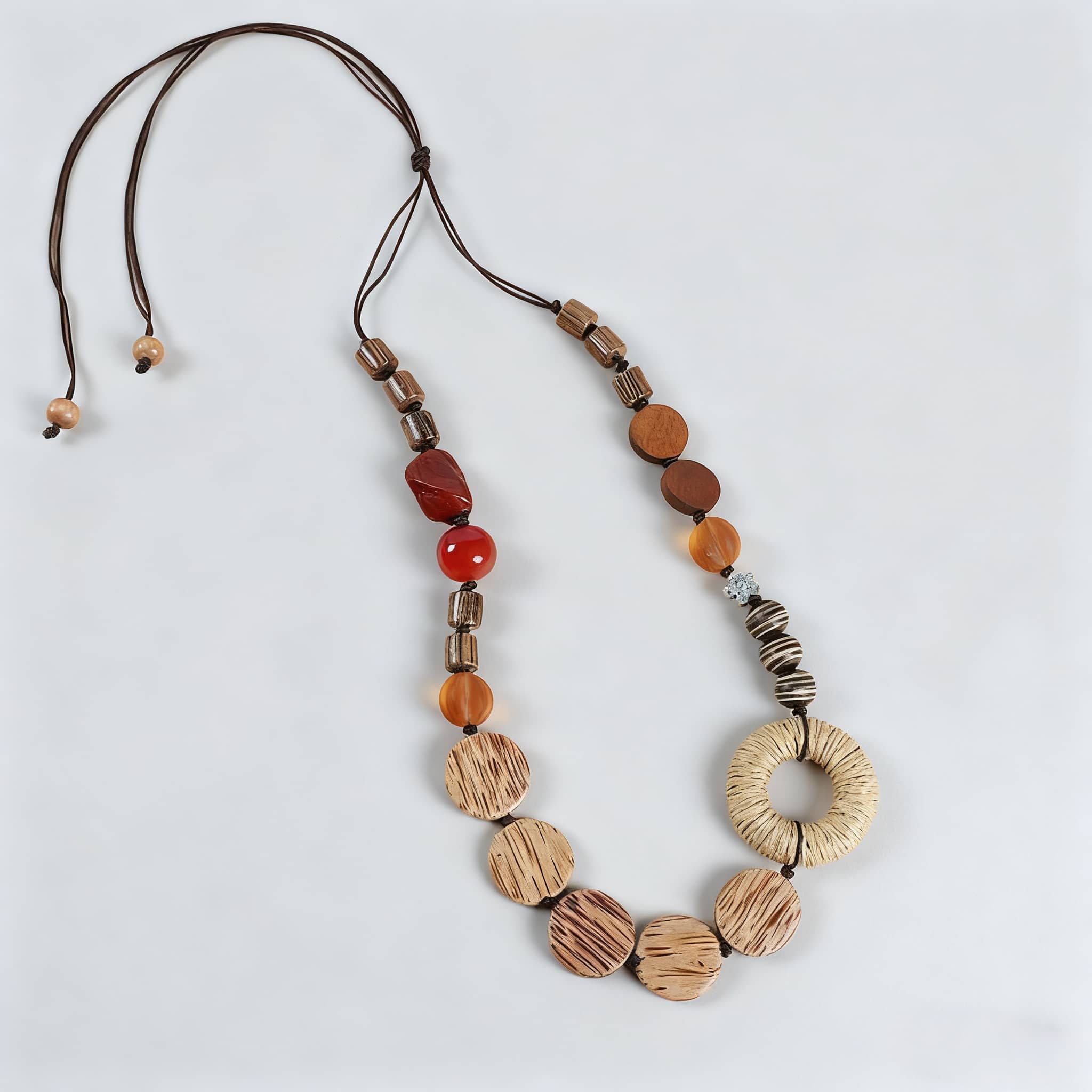 Woven pendant mindfulness jewelry featuring natural beads and adjustable cord for a calming style